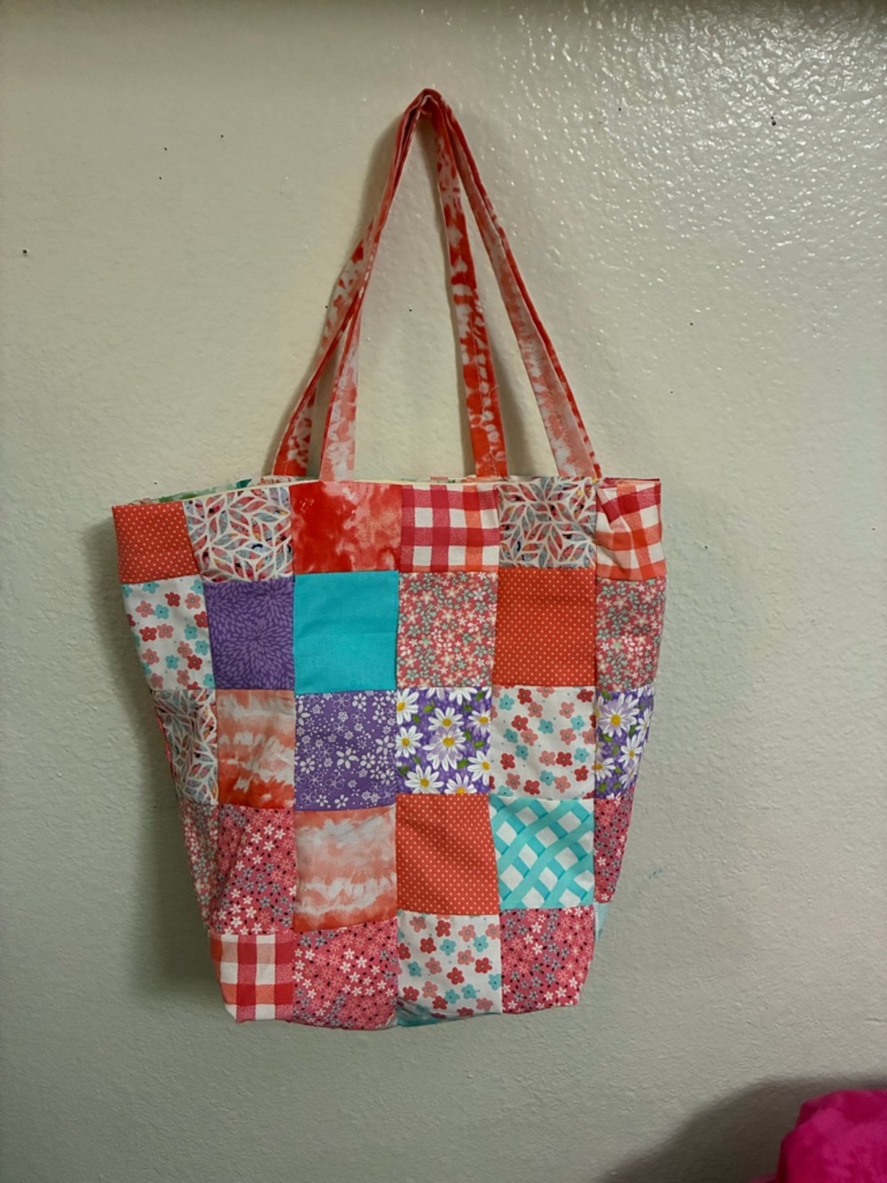 Patchwork Floral & Coral Cotton Tote Bag - Women